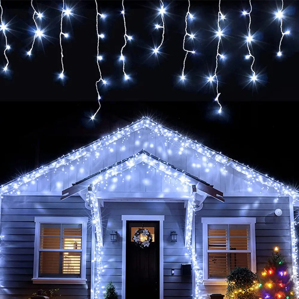 Outdoor Christmas LED Curtain Icicle Lights 4m Garden Decor