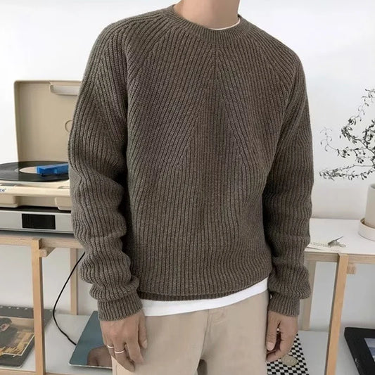 Streetwear Fashion Mens Knit Sweaters Spring Autumn Casual Solid Color Long Sleeve Jumper Tops For Men Stylish Textured Sweater