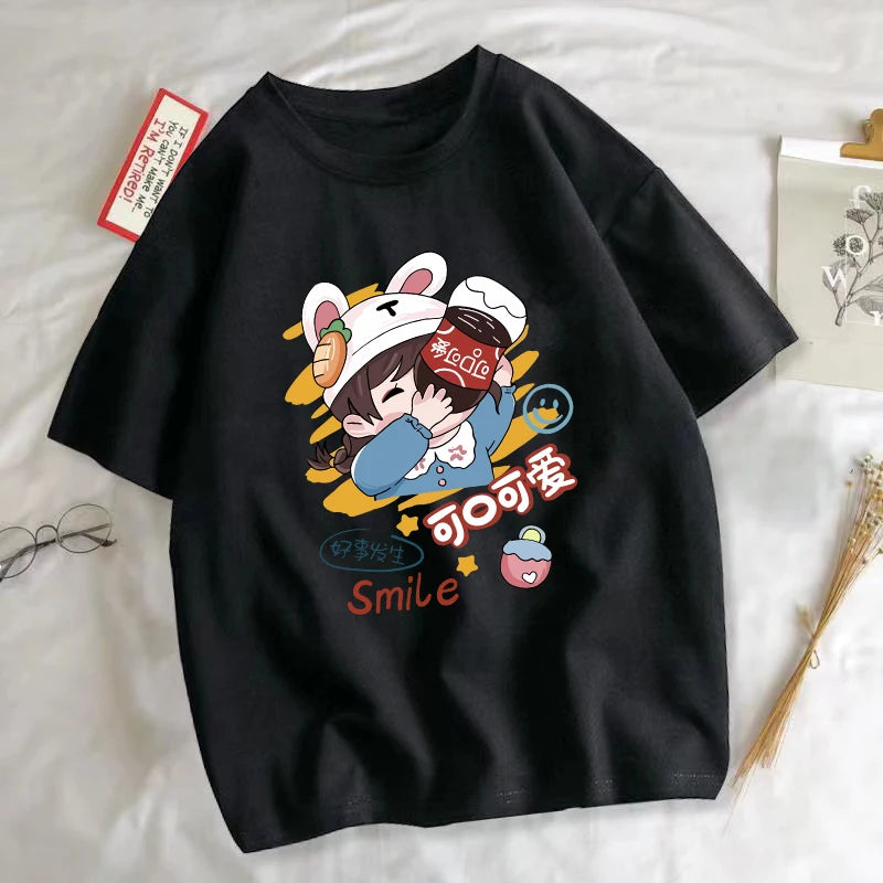 Summer Couple T-Shirts Matching Funny Cartoon Print Tees Trendy Casual Short Sleeve Unisex Graphic Tops Kawaii Streetwear Couple