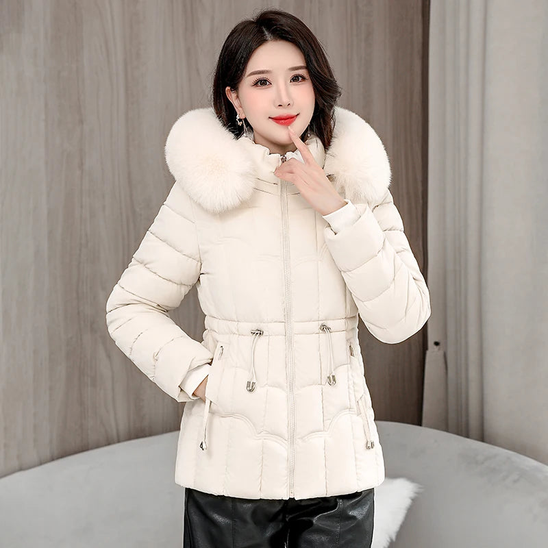 Winter 2025 New Down Jacket Women Parkas Fashion High-Quality Warm Cotton Padded Coat Ladies Short Overcoat Hooded Overwear Tops