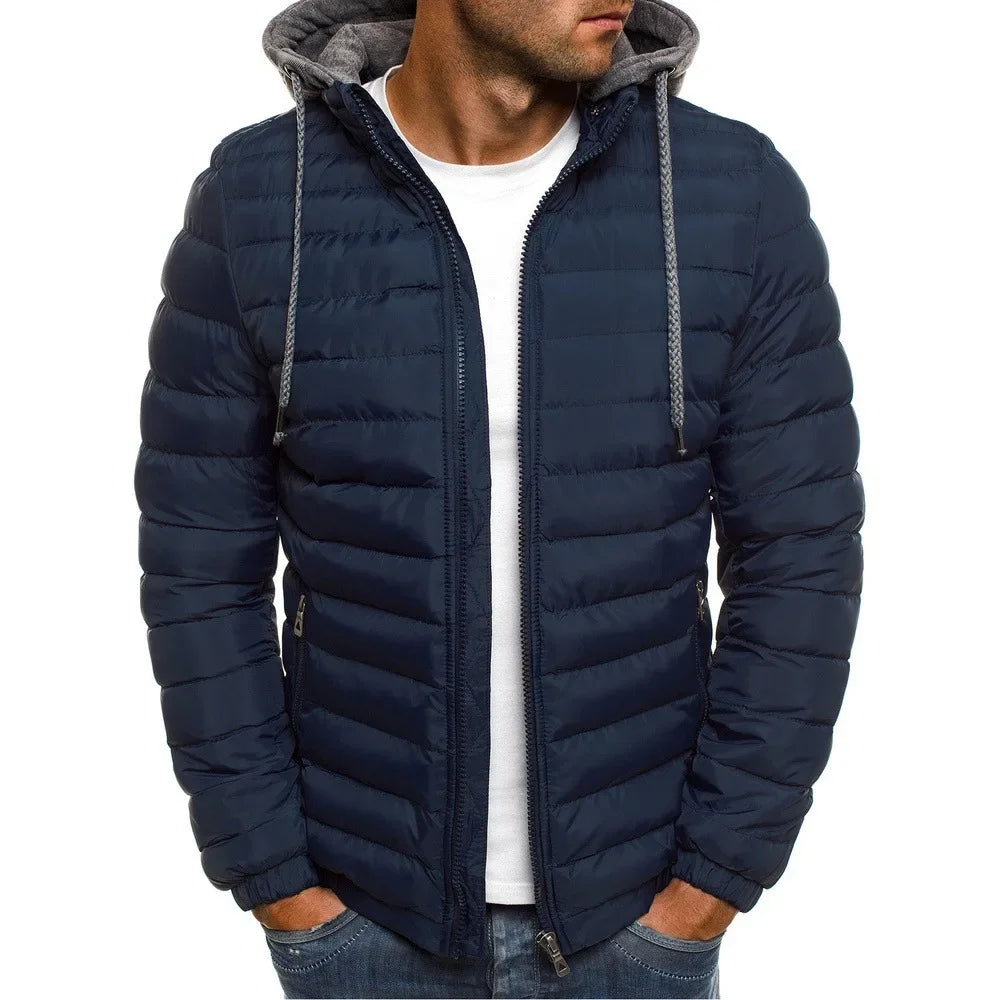 Winter Warm Cotton Jacket for Men Stand Collar Open Front Outdoor Sports Coat Casual Padded Coat