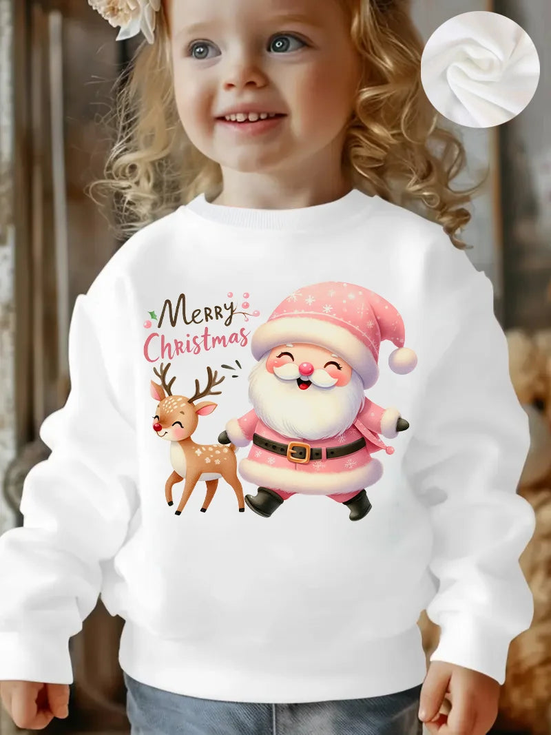 A Casual And Fashionable Christmas Themed Cartoon Printed Round-Neck Hoodie For Girls In Autumn And Winter