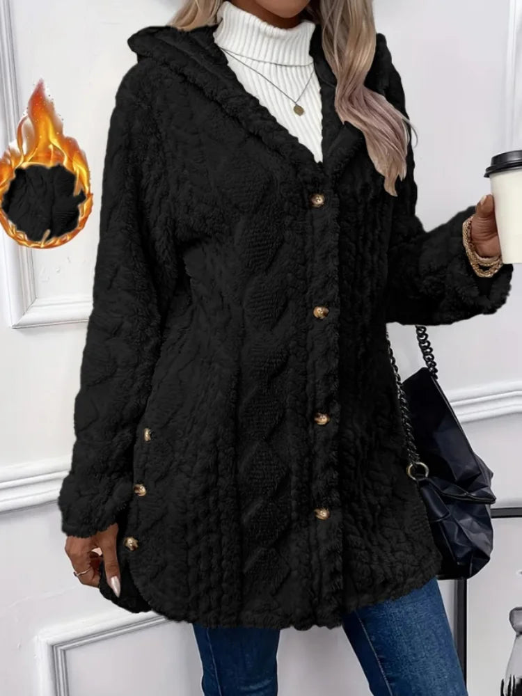 Winter Fashion Warm Long Sleeve Cardigan Hooded Women Coat 2025 New Casual Elegant Long Outwear