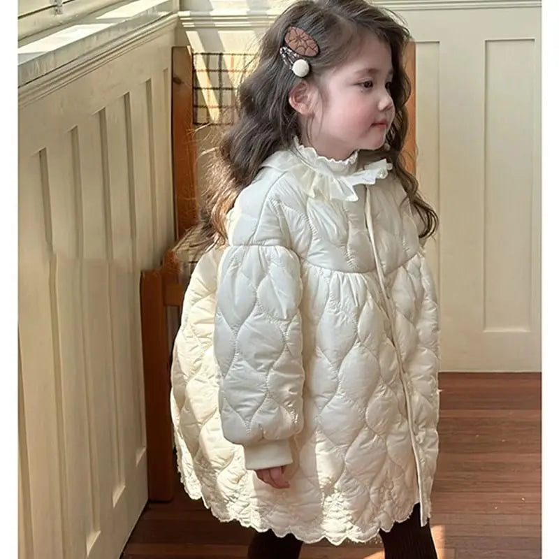 Girls Winter New Coat 2025 Autumn Korean Fashionable Casual Daily Soild Color Thicken Warm White Padded Parkas