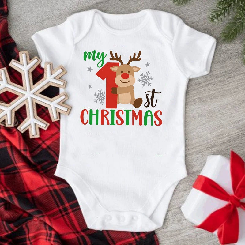 My First Christmas As Dad/mom Family Matching Clothes T-shirt Father Mother and Baby Look Outfits Tops Baby's Jumpsuits T Shirts
