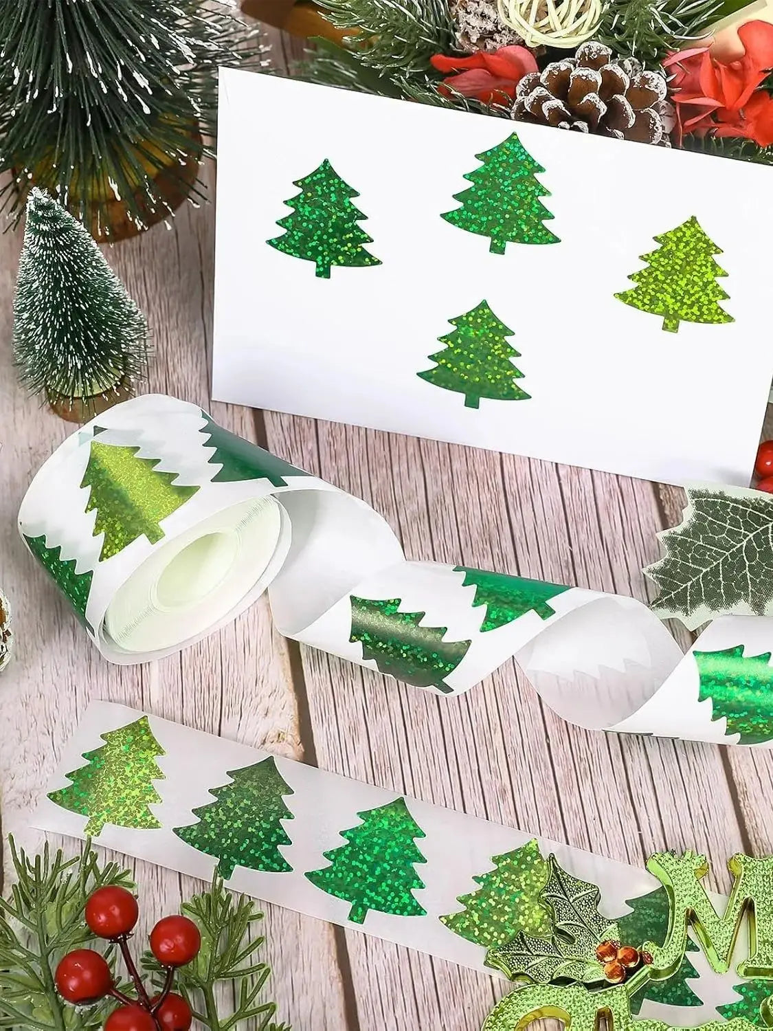Christmas Tree Holiday Glitter Decor Gift Wrap Stickers Festive Atmosphere Decor Gift Stickers Perfect for Holiday Decor Gift Card Boxes Holiday Gift Decor Stickers