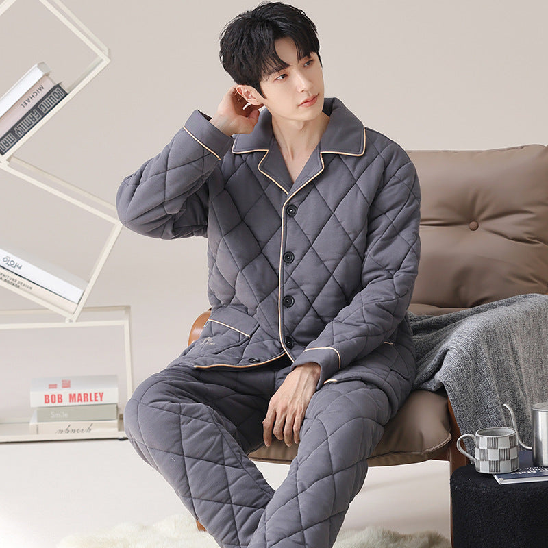 Mens Three-layer Quilted Loungewear For Fall And Winterwear It Indoors Or Out