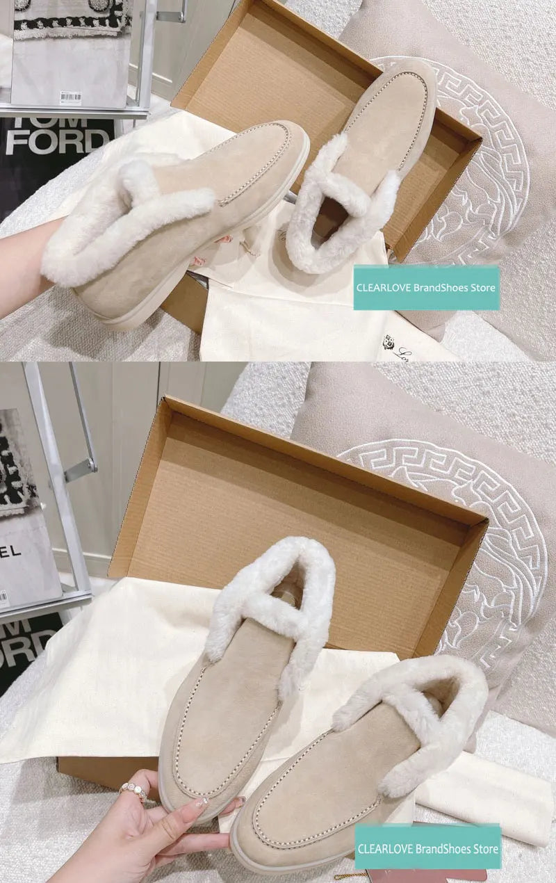 Winter Snow Boots For Women  Fur One-Piece Warm Loafers With Fleece Cuffs  Woolen Short Boots For Women  Wnter Boots