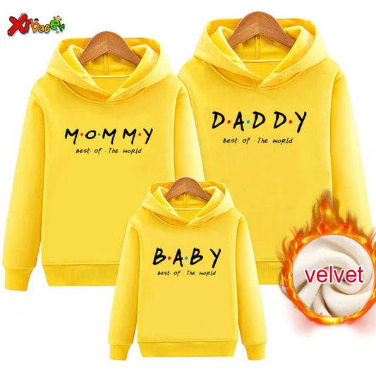 Family Outfit Matching Hoodie Winter Clothes Friend TV Font Outfit Warm Pullover Clothing Sweater Velvet Children Sweatshirt MOM