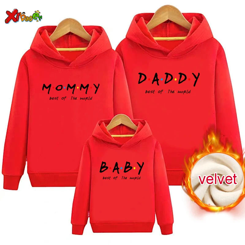 Family Outfit Matching Hoodie Winter Clothes Friend TV Font Outfit Warm Pullover Clothing Sweater Velvet Children Sweatshirt MOM