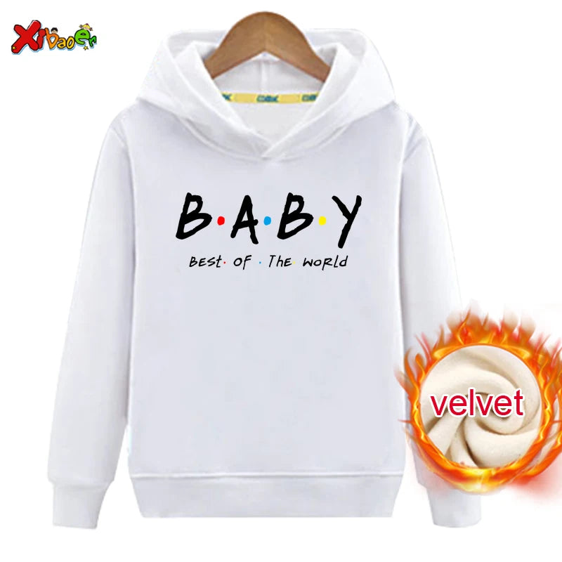 Family Outfit Matching Hoodie Winter Clothes Friend TV Font Outfit Warm Pullover Clothing Sweater Velvet Children Sweatshirt MOM