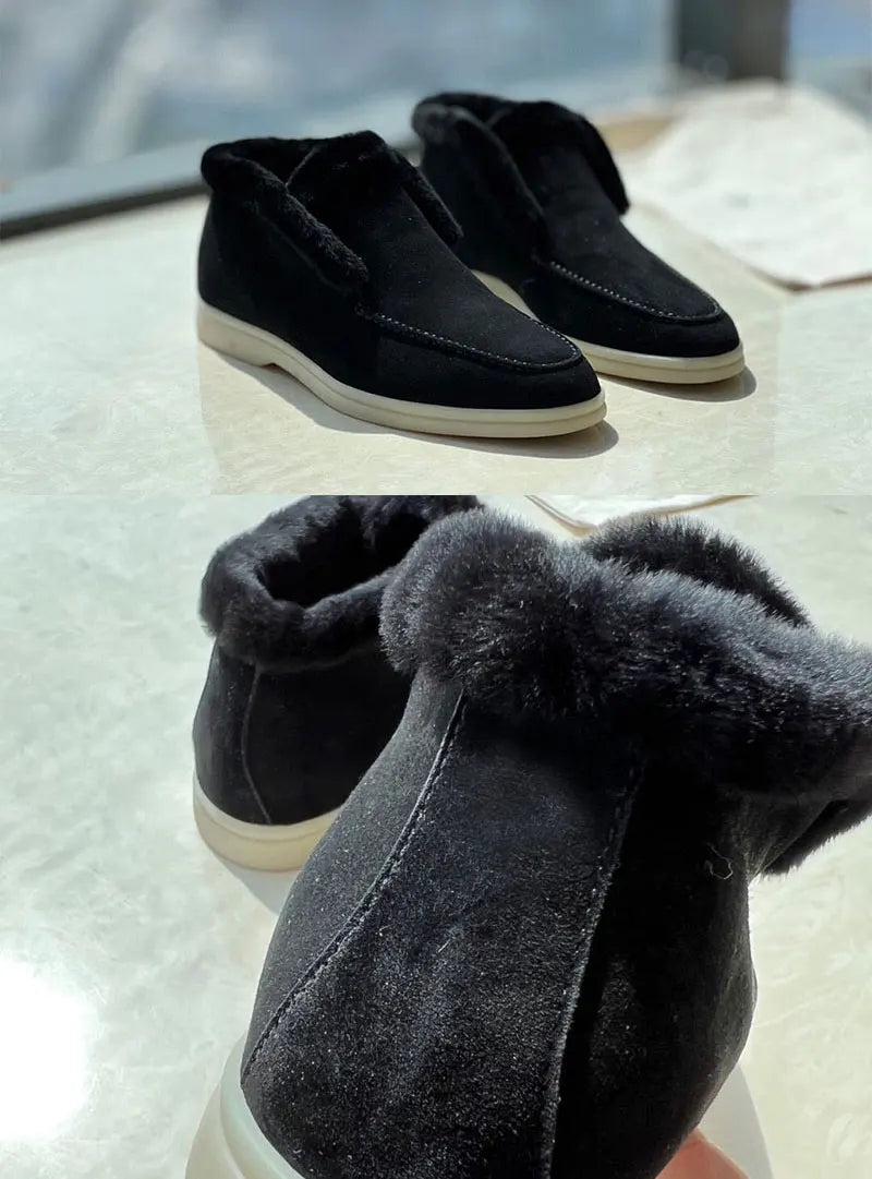 Winter Snow Boots For Women  Fur One-Piece Warm Loafers With Fleece Cuffs  Woolen Short Boots For Women  Wnter Boots