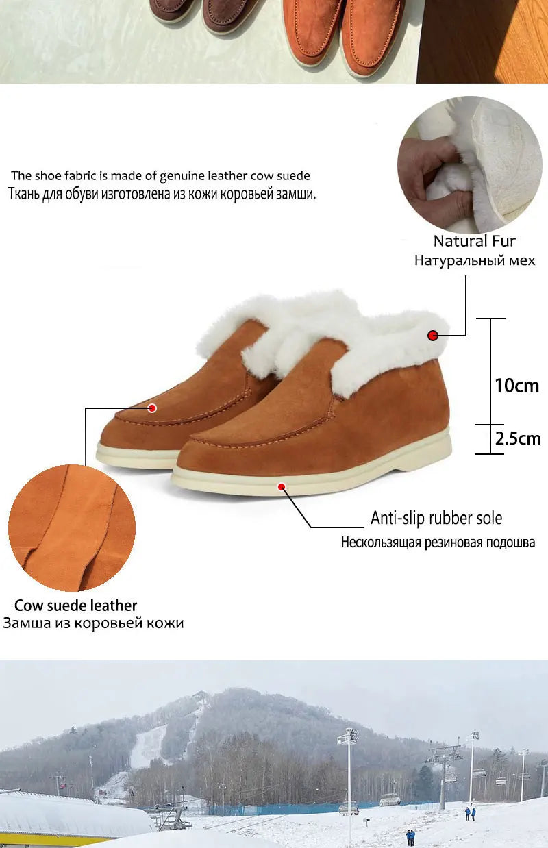 Winter Snow Boots For Women  Fur One-Piece Warm Loafers With Fleece Cuffs  Woolen Short Boots For Women  Wnter Boots