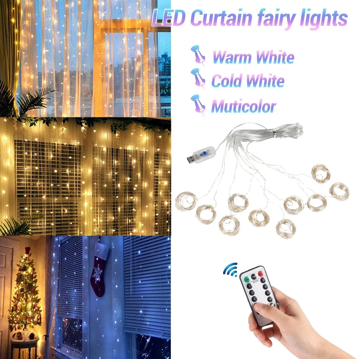 Fairy Lights Curtain for Christmas & New Year Decoration
