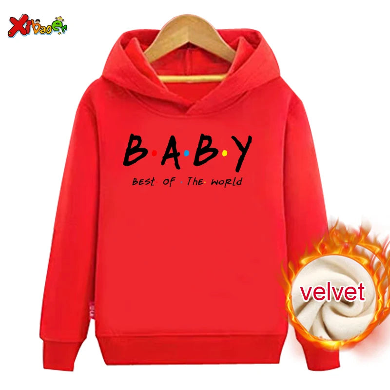 Family Outfit Matching Hoodie Winter Clothes Friend TV Font Outfit Warm Pullover Clothing Sweater Velvet Children Sweatshirt MOM