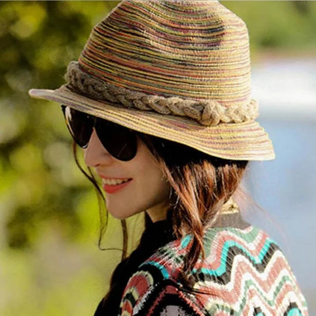 Summer Hats for Women Men Bow Straw Hats Beach Jazz Panama Cape Boat Hat Women Bohemia Travel bone