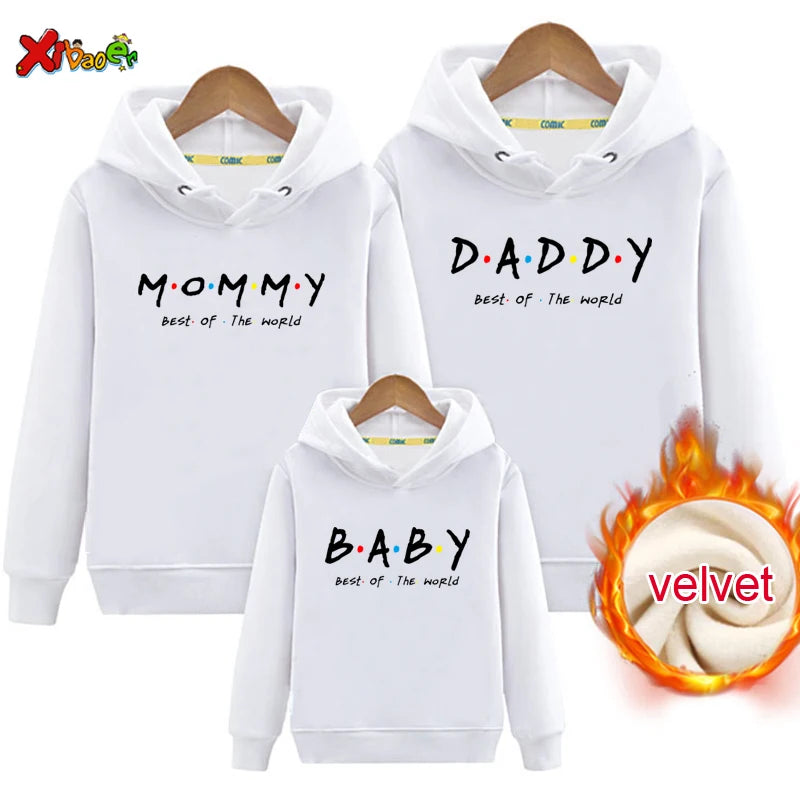 Family Outfit Matching Hoodie Winter Clothes Friend TV Font Outfit Warm Pullover Clothing Sweater Velvet Children Sweatshirt MOM