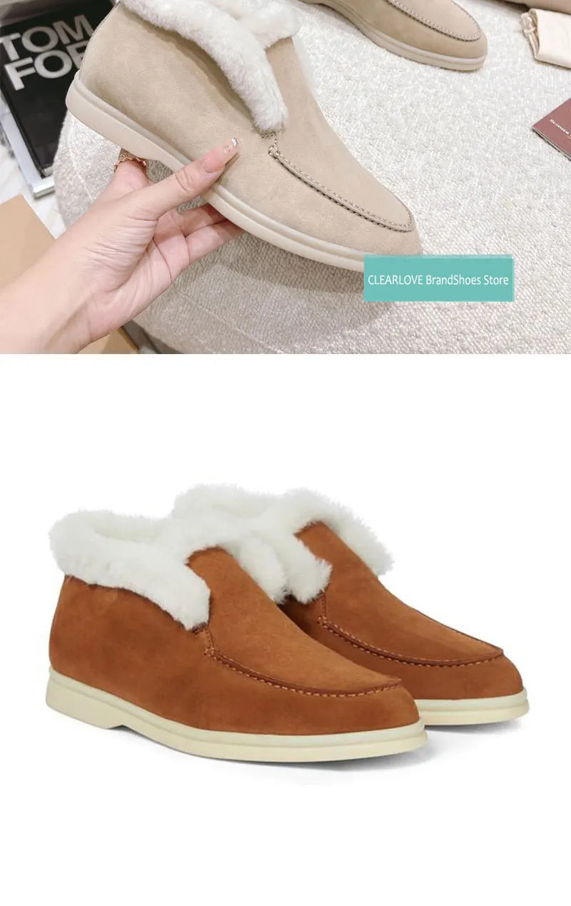Winter Snow Boots For Women  Fur One-Piece Warm Loafers With Fleece Cuffs  Woolen Short Boots For Women  Wnter Boots