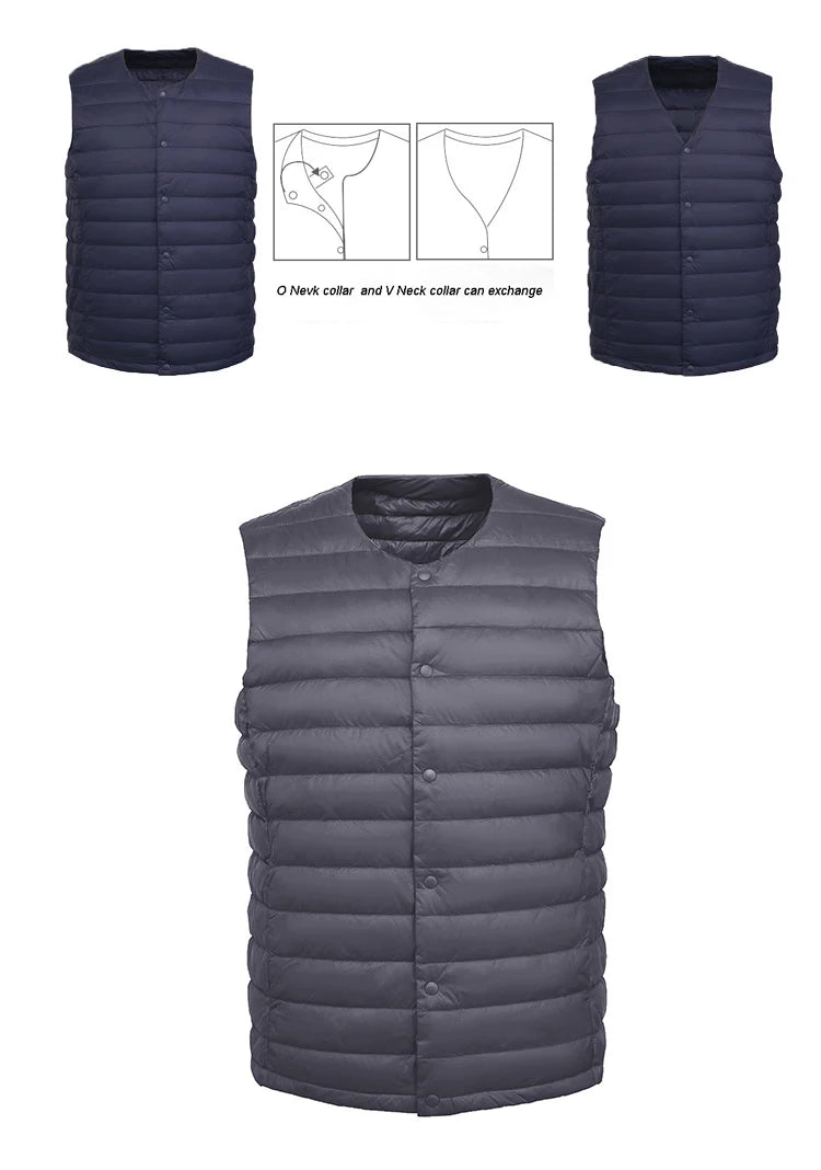 Men 90% White Down Vest Man's Clothing Ultra Light Down Waistcoat Portable Sleeveless Coat Man Winter Round Collar Warm Liner