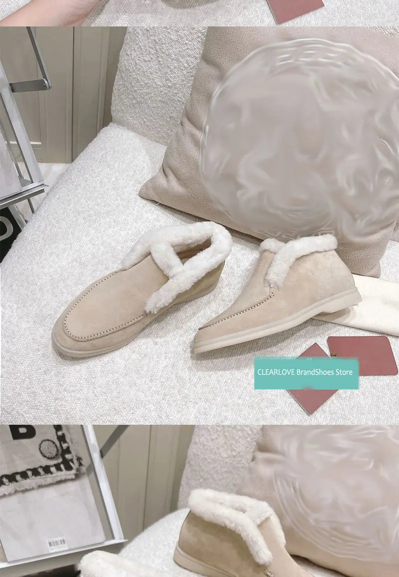 Winter Snow Boots For Women  Fur One-Piece Warm Loafers With Fleece Cuffs  Woolen Short Boots For Women  Wnter Boots
