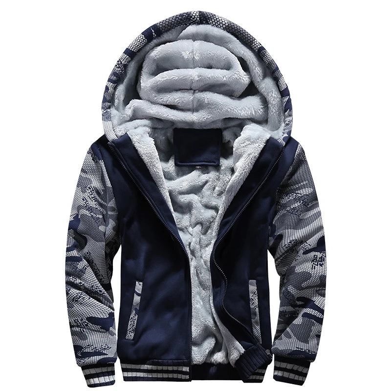 Winter Jacket Men Warm Coat Thick Fleece Male Zipper Hooded Jackets Casual Hooded Sportswear Outerwear Long Sleeves Sports Hoody
