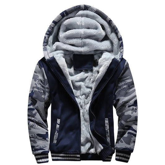 Winter Jacket Men Warm Coat Thick Fleece Male Zipper Hooded Jackets Casual Hooded Sportswear Outerwear Long Sleeves Sports Hoody