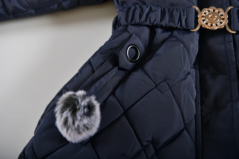 Winter Snow Suit For Girls, Fur Collar & Tunic Details Warm Cotton-padded Hooded Coat, Kids Outerwear