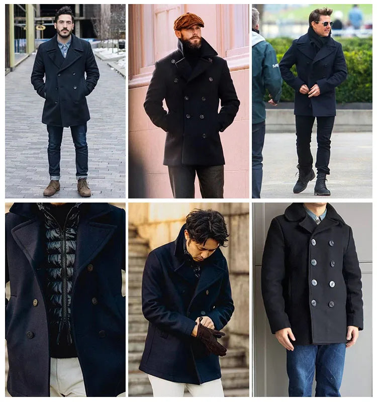 Winter Thi Woolen Navy Peacoat Outdoor Windproof Warm Inner Wool Coat Heavy Du Youth Faion Workwear Military Sle Coat