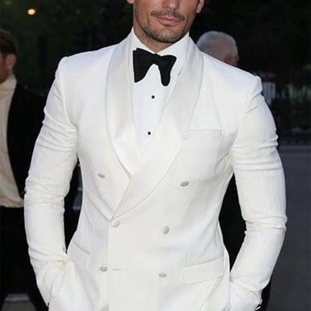 Men's Wedding Tuxedo Suits Blazer Double Breasted Peak Lapel Formal Business Groom Wear Party Coat