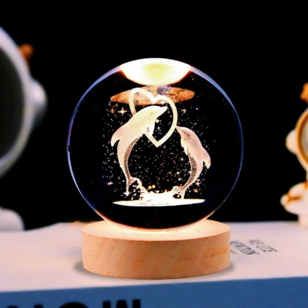 【Christmas birthday gifts】NEW Night Light Book Bear Rose USB LED Night Light Galaxy Saturn 3D Crystal Ball Mood Light Christmas