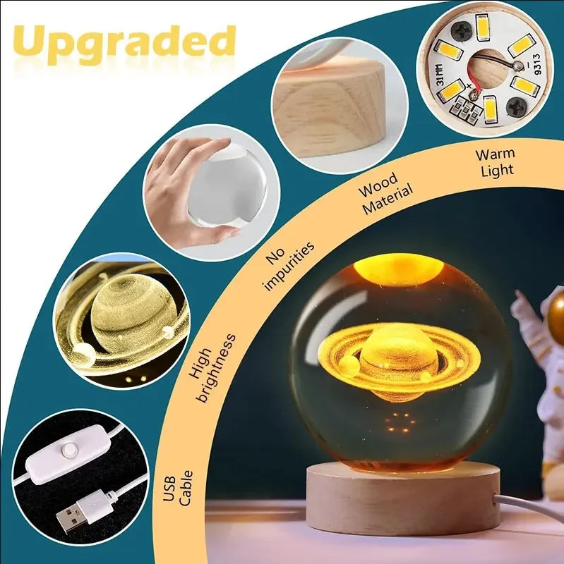 【Christmas birthday gifts】NEW Night Light Book Bear Rose USB LED Night Light Galaxy Saturn 3D Crystal Ball Mood Light Christmas