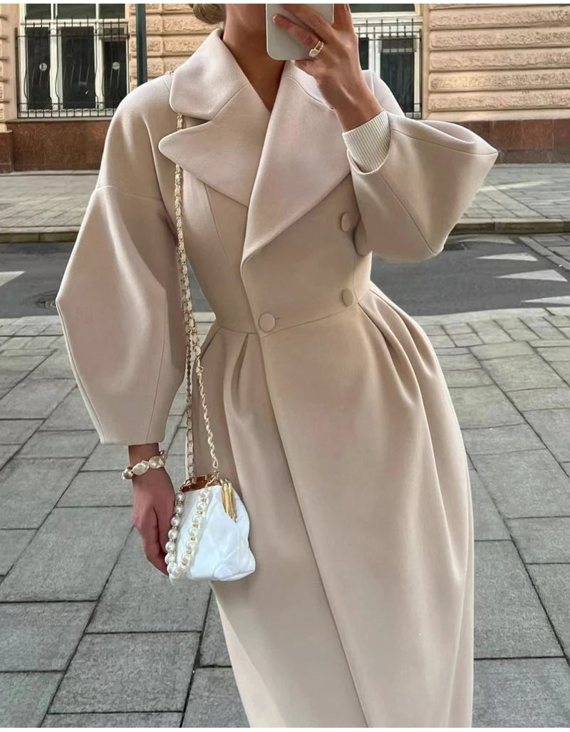 Winter Coat For Women Fashion Solid Loose Lapel Double Breasted Trench Vintage Long Sleeve Jackets Warm Thick Woman New In Coats