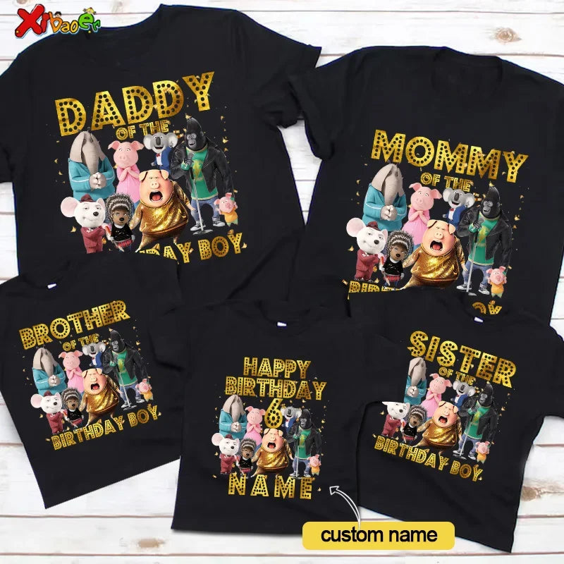 Family Matching Outfits Boys Birthday Party Shirt  Personalized Name 1st 10th Family Birthday Party Outfits Golden Shiny Outfits