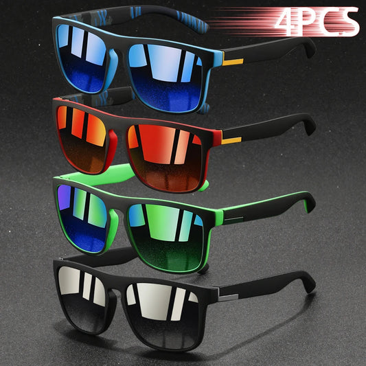 4PCS Fashion Vintage Square Sunglasses Men Women Fishing Driving Man Luxury Brand Designer Sun Glasses Anti-Glare Retro Eyewear