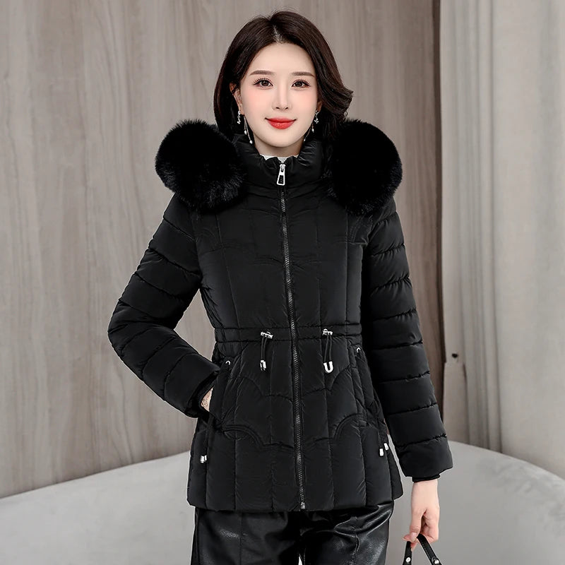 Winter 2025 New Down Jacket Women Parkas Fashion High-Quality Warm Cotton Padded Coat Ladies Short Overcoat Hooded Overwear Tops