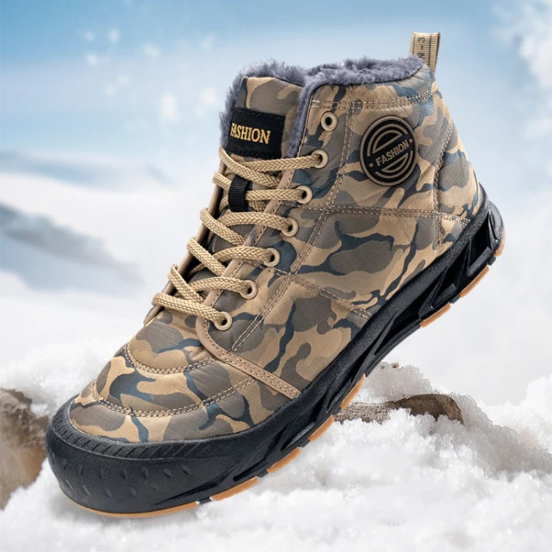 Winter Men's Snow Boots 2025 New Style Platform  Warm Fur Ankle Boots Camo Design Plush  Outdoor Non-slip Hiking Cycling Shoes