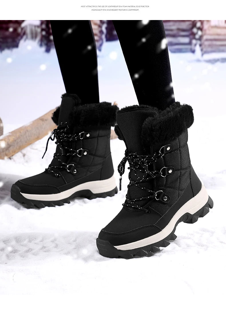Winter Snow Boots for Couples Slip-Resistant Outdoor Waterproof Mid-Calf Boots With Warm Faux Fur Lining Fashionable and Trendy