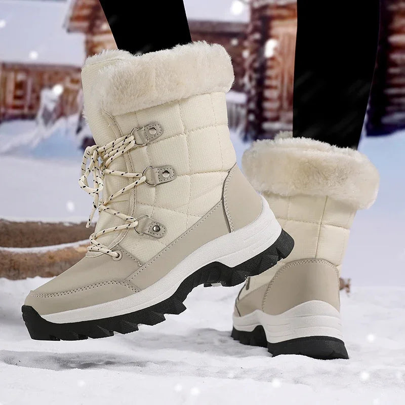 Winter Snow Boots for Couples Slip-Resistant Outdoor Waterproof Mid-Calf Boots With Warm Faux Fur Lining Fashionable and Trendy
