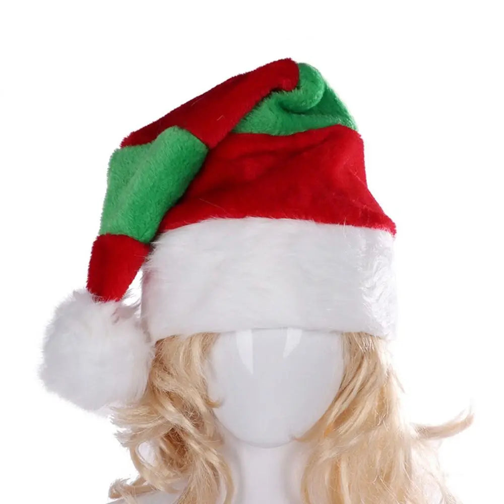 All-match Merry Christmas Decoration Christmas Hat Velvet Striped Santa Claus Hat Plush Hat Beanie Female/Girls