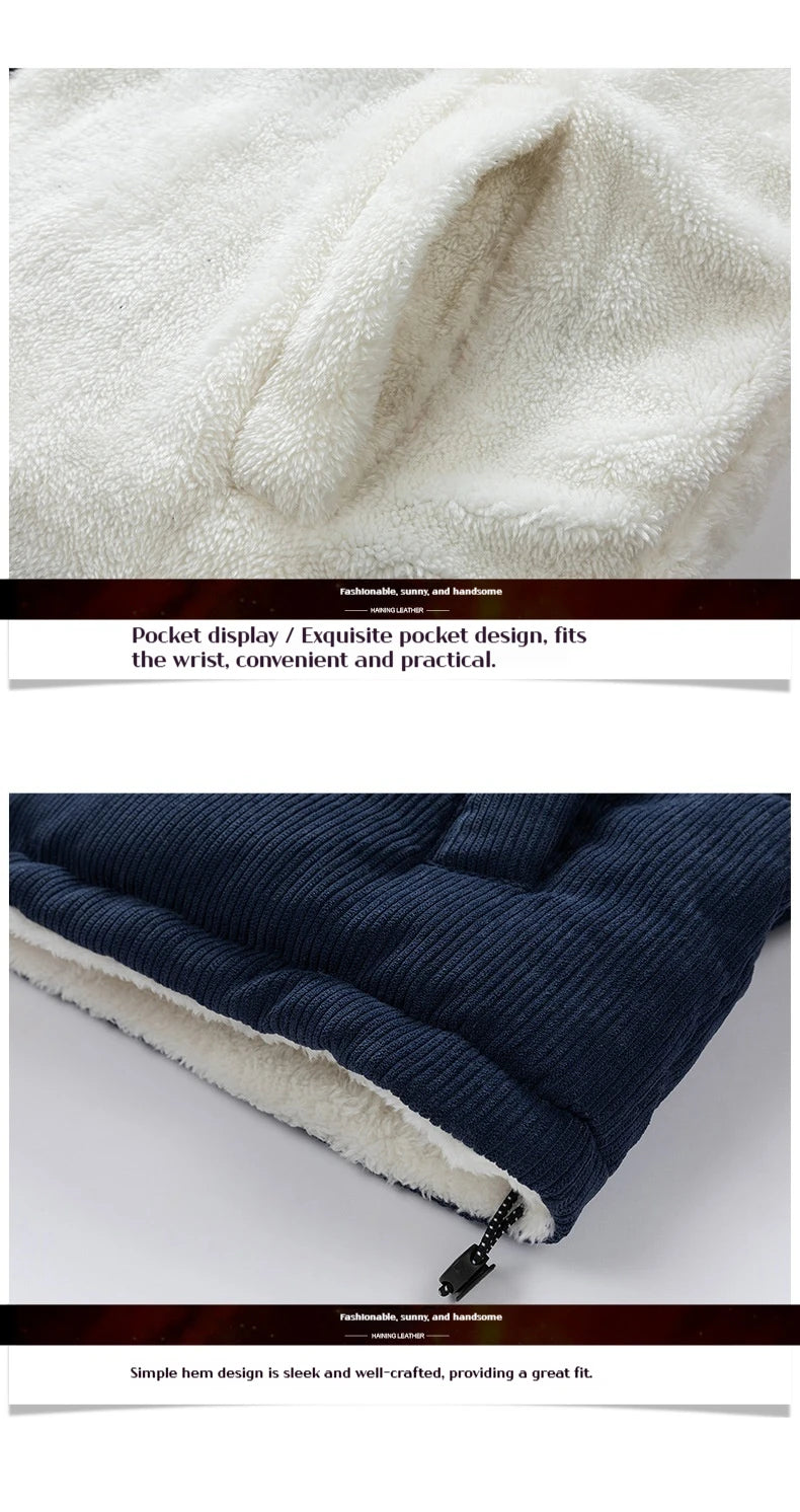 Winter Fashion Men's New Jacket Double-sided Wear Warm Winter Corduroy Cotton Clothing, Men's and Women's Fleece Jacket Thick