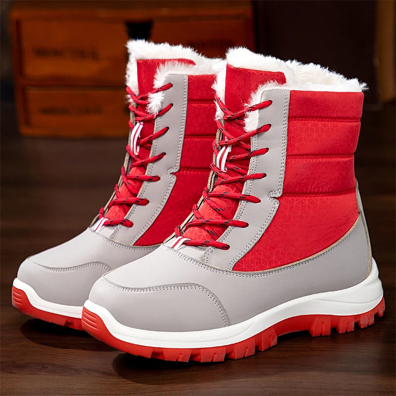 Waterproof Winter Boots Women Fashion Mix Color Plush Warm Snow Boots Woman Thick Bottom Wedges Outdoor Cotton Shoes Lady
