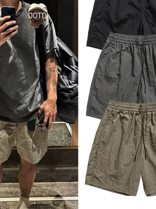 Youwenlu Men's Workwear orts Summer Trendy Loose American Sle Casual Straight Leg Wide Leg Sports Five-Quarter Pants