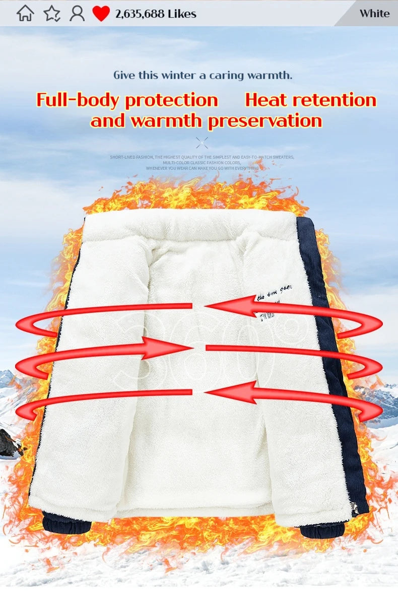 Winter Fashion Men's New Jacket Double-sided Wear Warm Winter Corduroy Cotton Clothing, Men's and Women's Fleece Jacket Thick