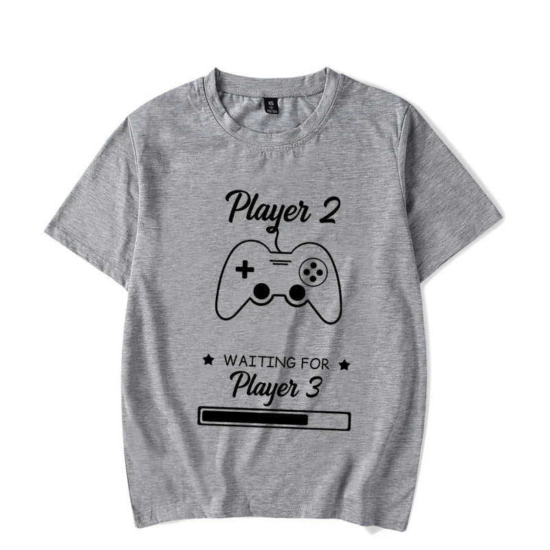 Couple Matching  T-Shirt Funny Game Player 1 Player 2 Shirts Short Sleeve Loose Women Men Tshirt Pregnancy Announcement Tops