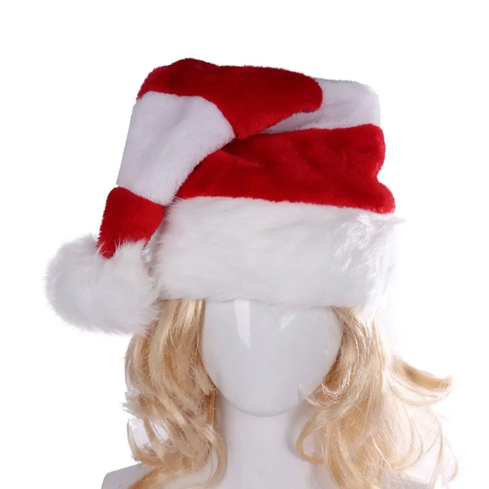 All-match Merry Christmas Decoration Christmas Hat Velvet Striped Santa Claus Hat Plush Hat Beanie Female/Girls