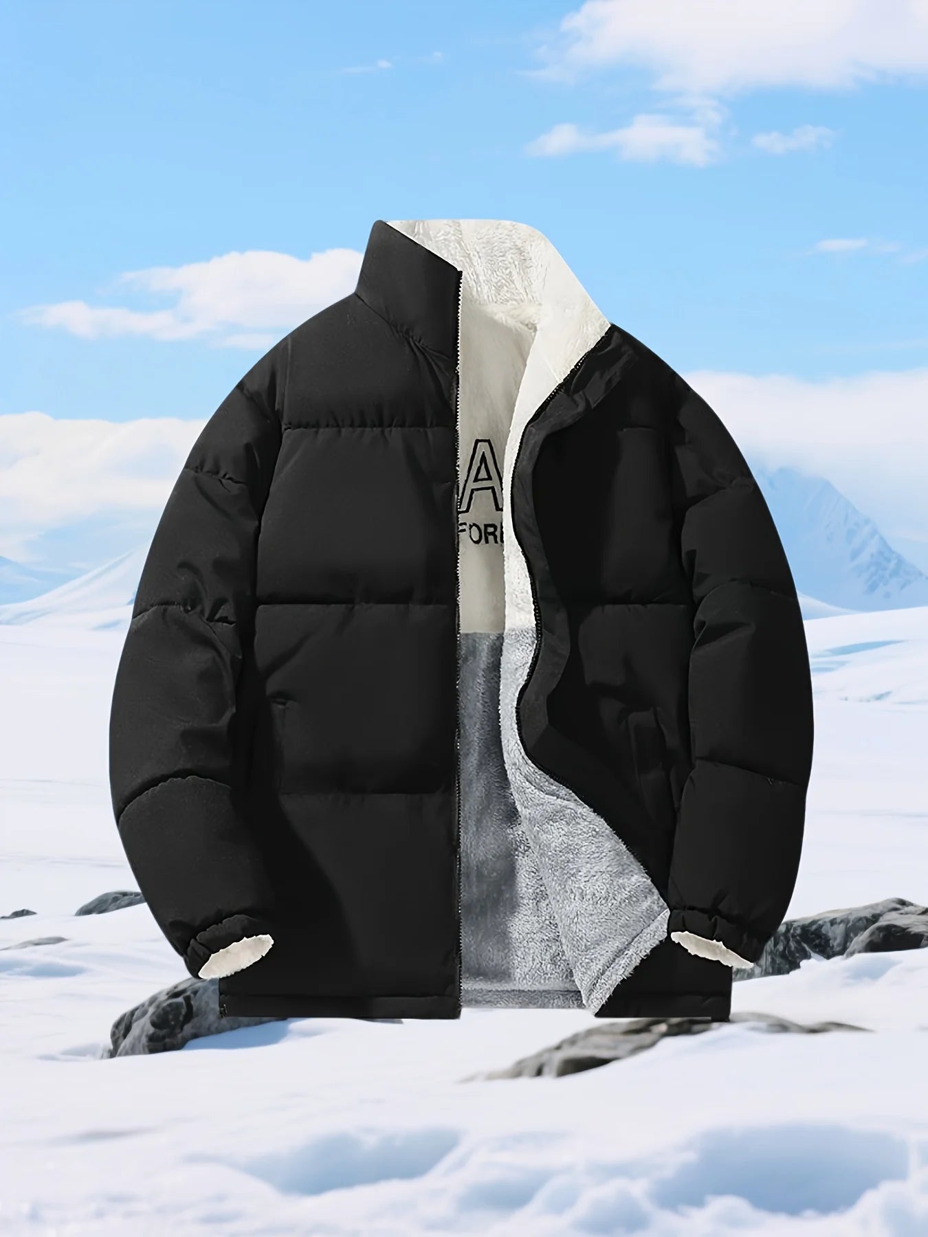 Thick Insulated Coat with Stand-Up Collar