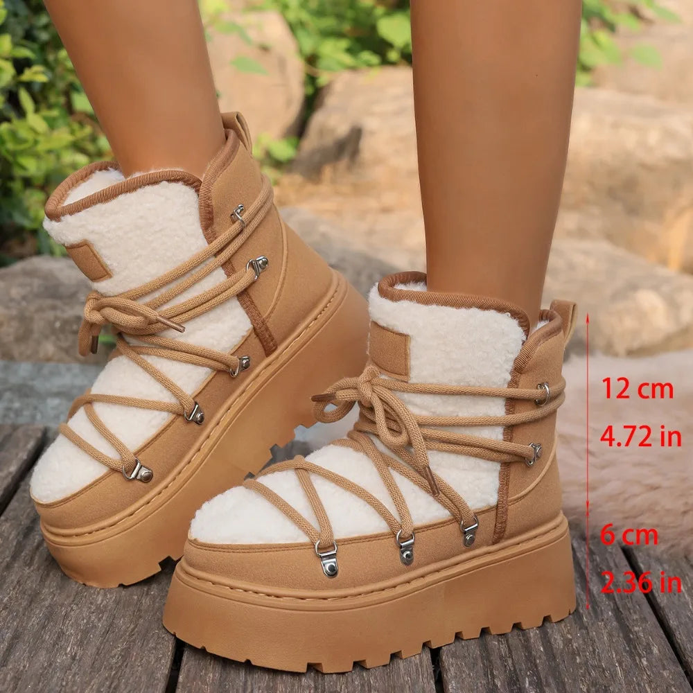 Warm Snow Boots 2025 Winter New Thick Bottom Large Size with Velvet Cross Strap Northeast Cotton Shoes for Women