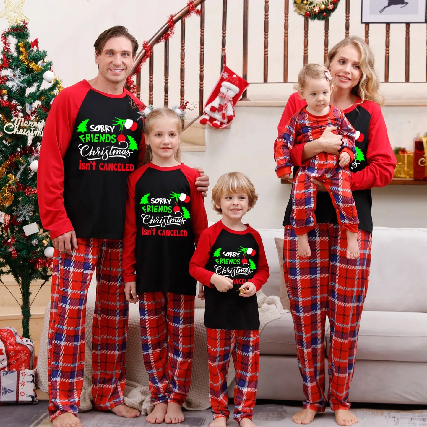 Christmas Family Matching Outfits Mom Dad Kids 2 Pieces Pajamas Set Baby Rompers Casual Loose Sleepwear Xmas Family Look Pyjamas