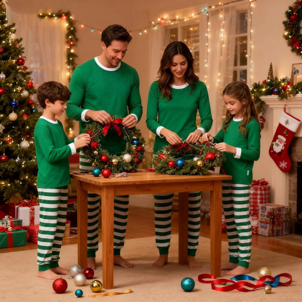 Matching Family Christmas Pajamas Set 100 Cotton Striped Pajamas Classic Sleepwear Loungewear Xmas Holiday Pajamas Family Look