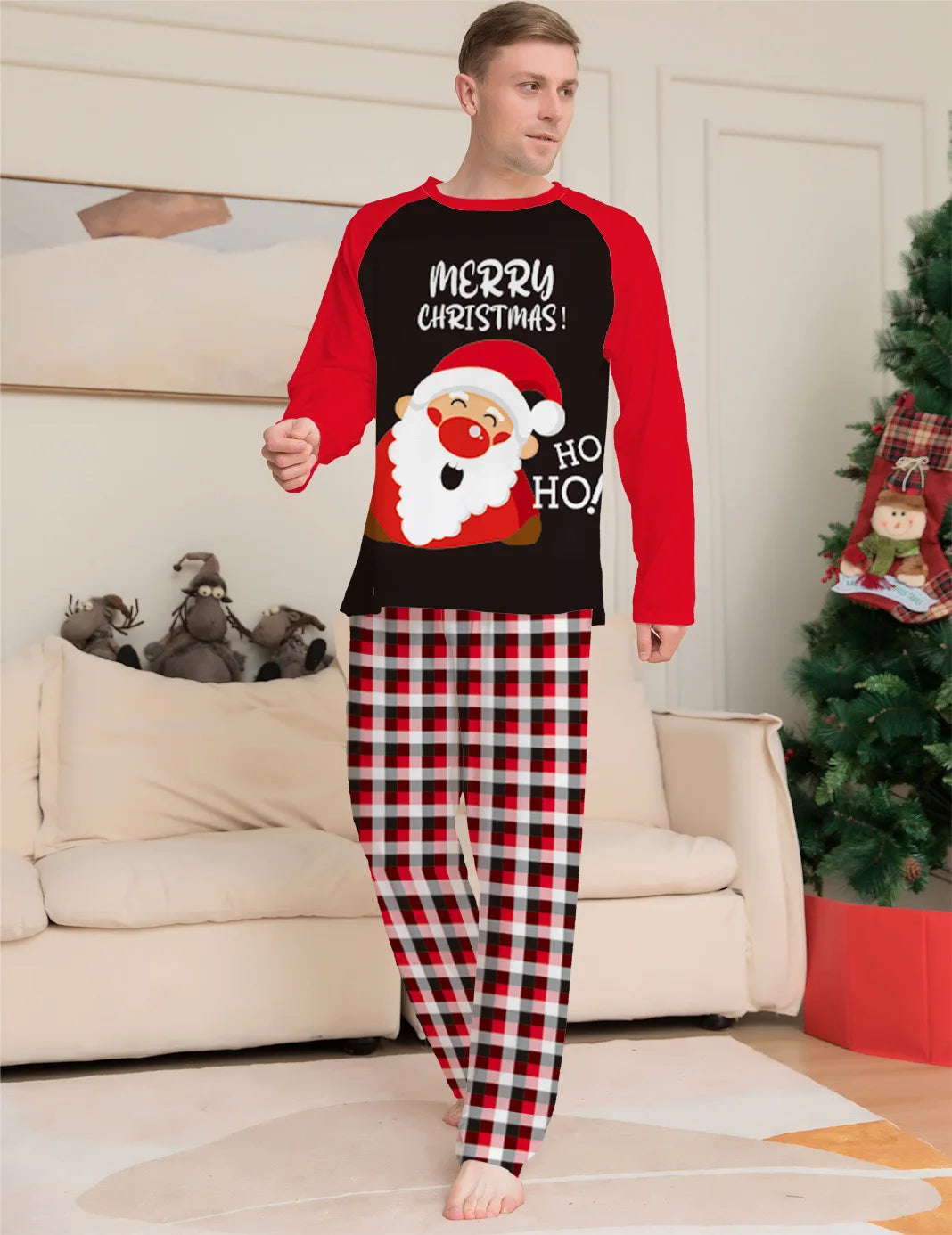 Christmas family matching pajamas set 2022 Xmas new Santa Claus alphabet print stitching pajamas adult children baby family wear